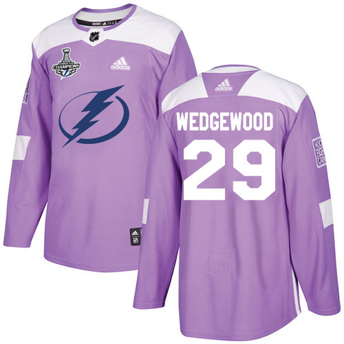 Men Adidas Tampa Bay Lightning #29 Scott Wedgewood Purple Authentic Fights Cancer 2020 Stanley Cup Champions Stitched NHL Jersey